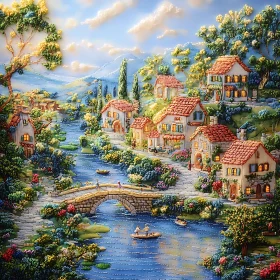 Idyllic Riverside Village Art