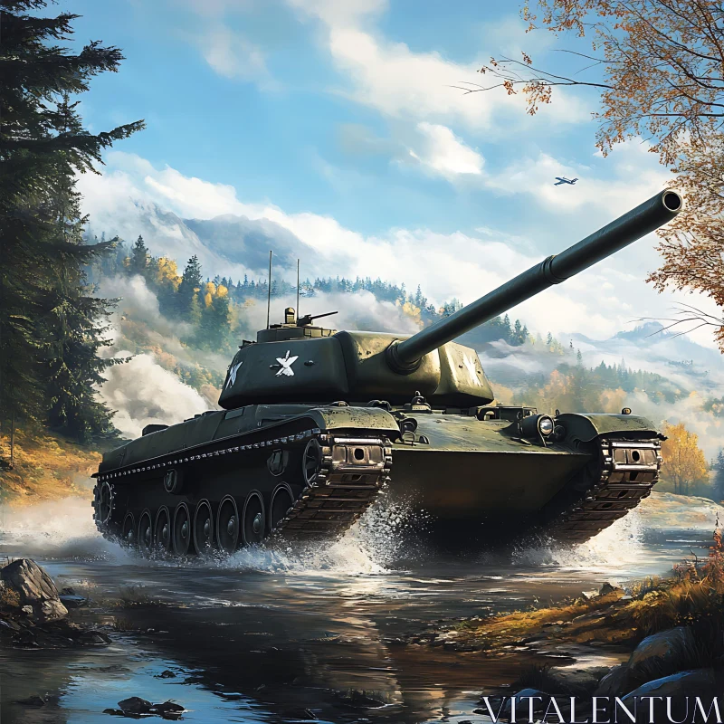 Olive Drab Tank Forging River AI Image