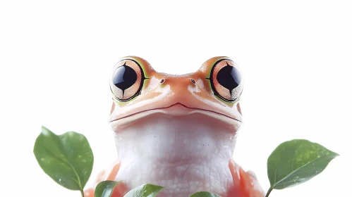 Orange Frog with Prominent Eyes and Green Leaves
