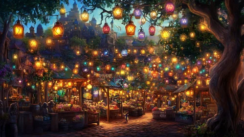 Lantern-lit Market at Night