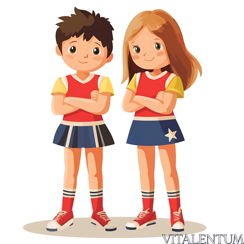 AI ART Matching Outfits: Cartoon Kids Illustration