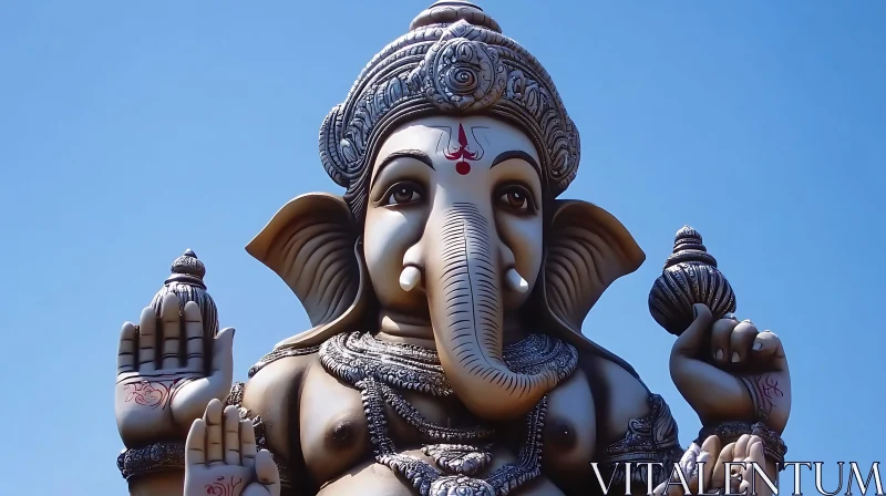 Majestic Ganesha Sculpture Under Blue Sky AI Image