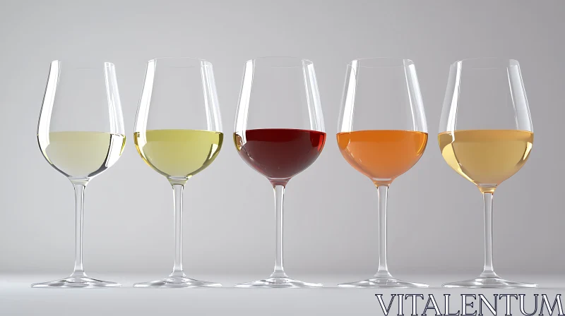 AI ART Row of Wine Glasses with Different Wine Shades