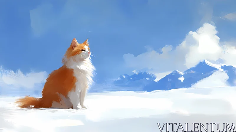 Peaceful Cat in Snow AI Image