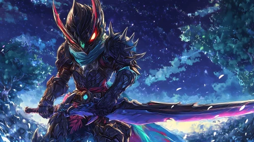 Armored Warrior in Enchanted Forest Scene