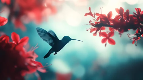 Flight of the Hummingbird Floral Scene