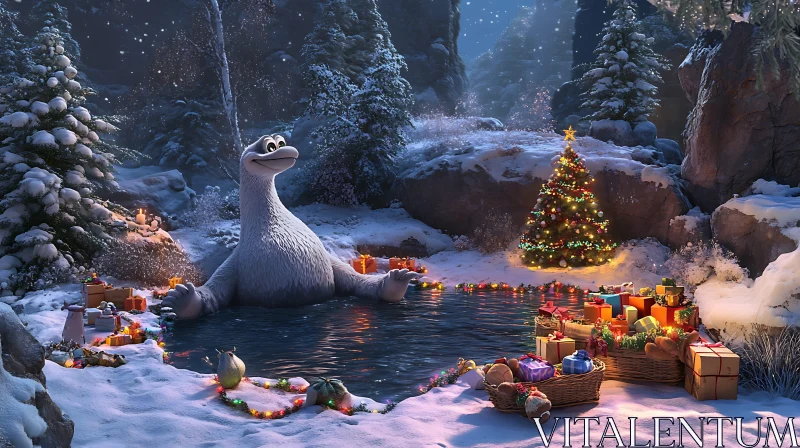 Christmas Creature in Snowy Winter Wonderland AI Image