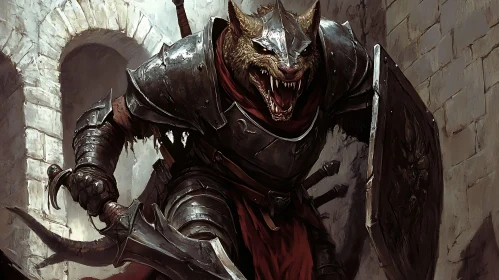 Fierce Werewolf Warrior in Medieval Armor