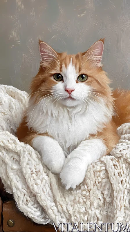 Charming Cat on Knitted Blanket AI Image