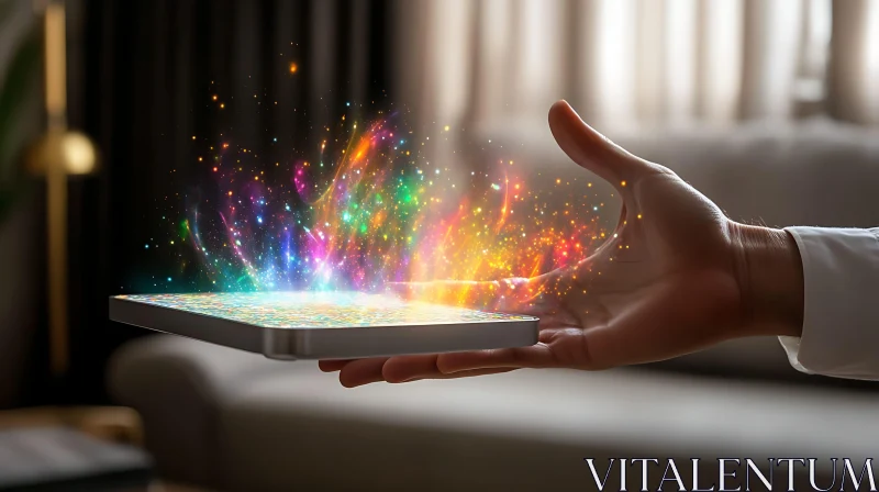 AI ART Hand Holding Tablet with Colorful Light