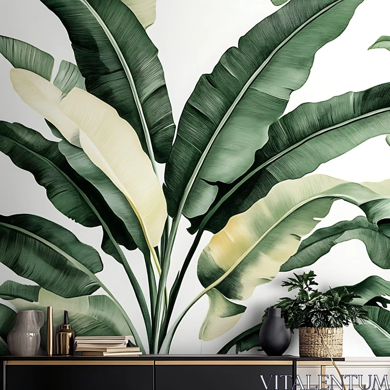 Sophisticated Interior Adorned with Green Botanical Art AI Image