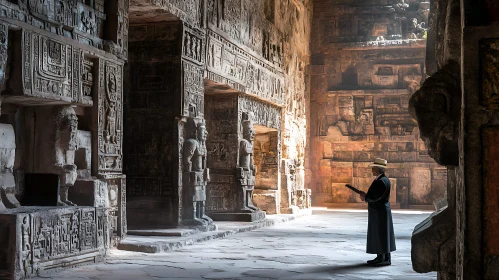 Egyptian Temple Interior with Figure