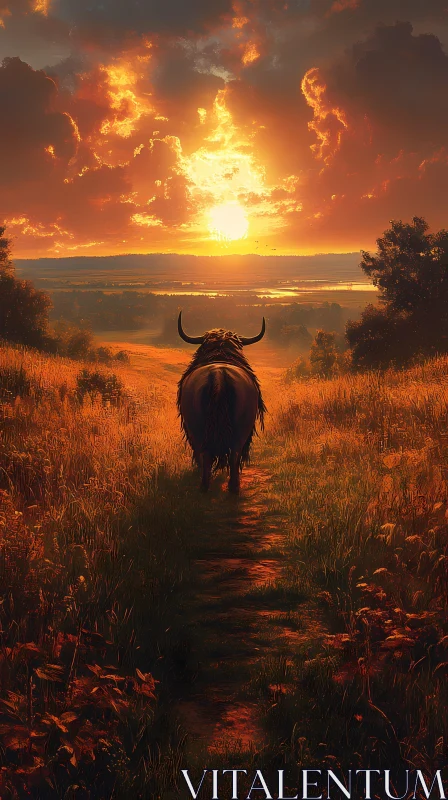 Bull Silhouette Against a Sunset Sky AI Image