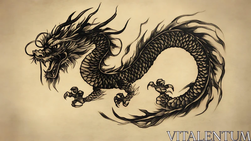 Detailed Dragon Drawing on Beige Background AI Image