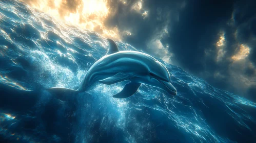 Dolphin Silhouette Against Shimmering Waves