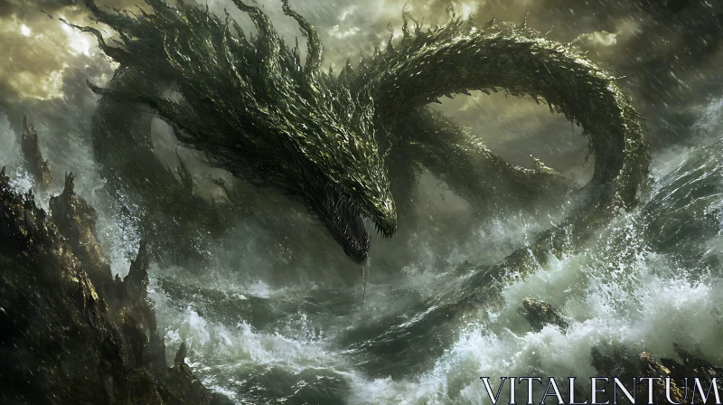 AI ART Colossal Dragon Rising From Ocean Waves