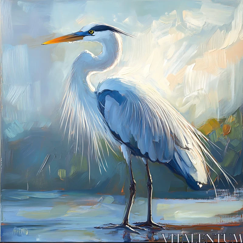 Serene Heron Bird Painting AI Image