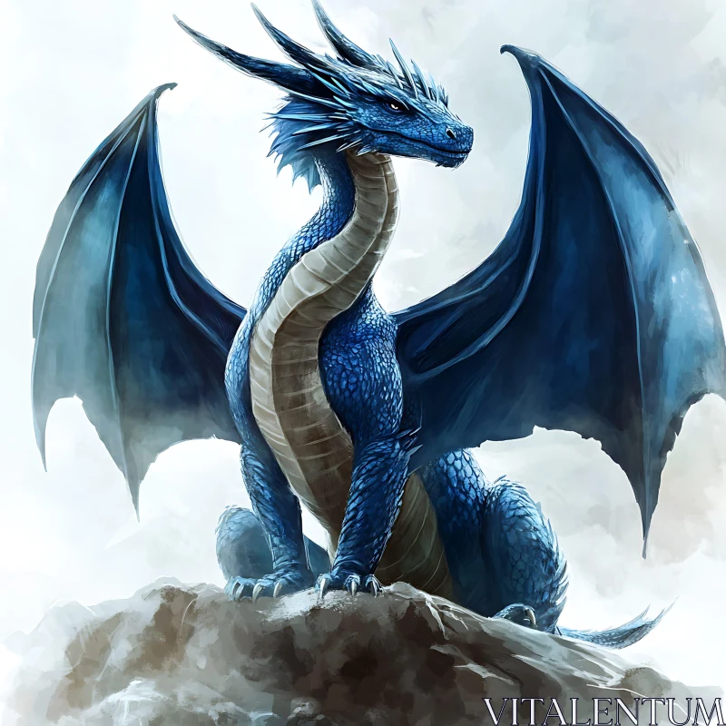 AI ART Blue Dragon on Rocky Peak