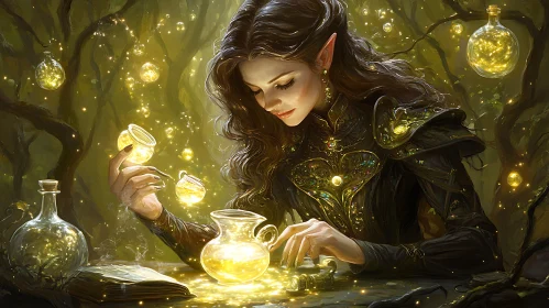 Elf Potion Brewing in Forest