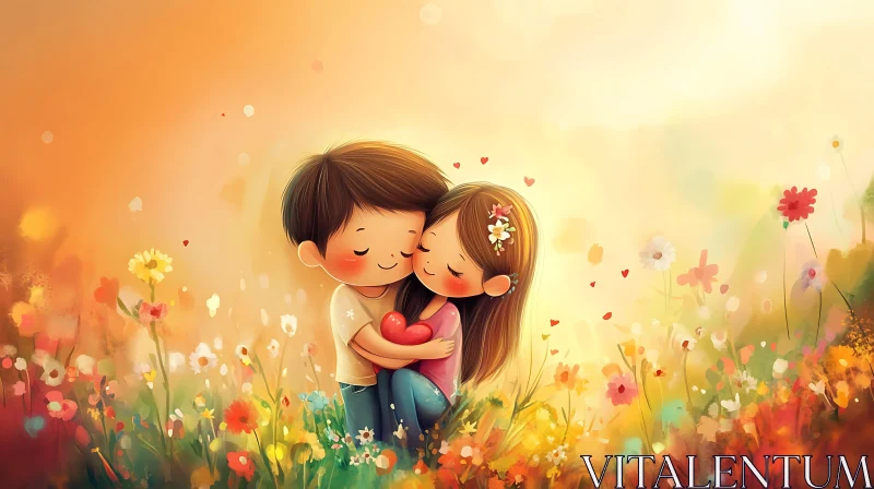 AI ART Loving Embrace Cartoon Illustration