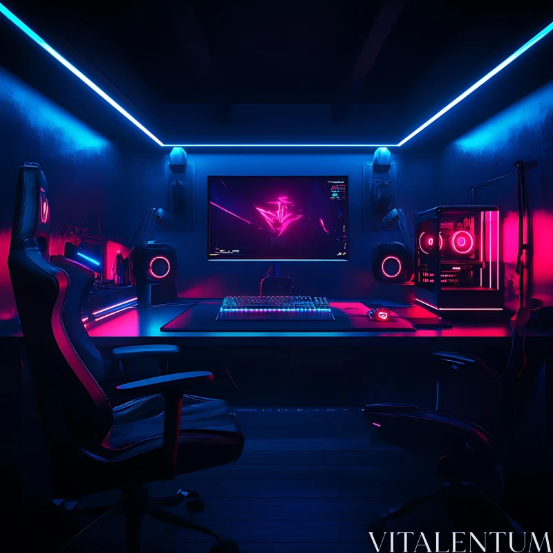 Modern Gaming Workspace with Neon Lighting AI Image