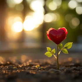 Emerging Heart Rose in Sunlight