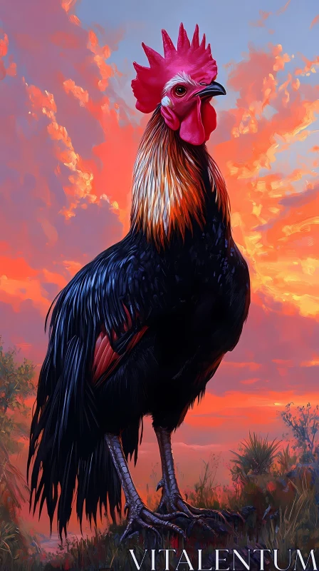 AI ART Rooster at Sunset