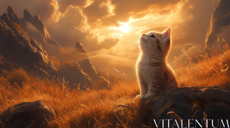 Serene Sunset with Kitten AI Image