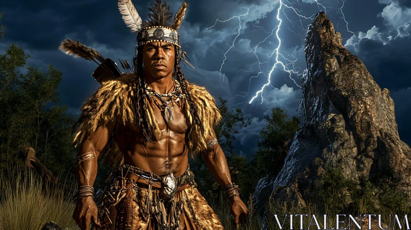 Tribal Man in Thunderstorm AI Image