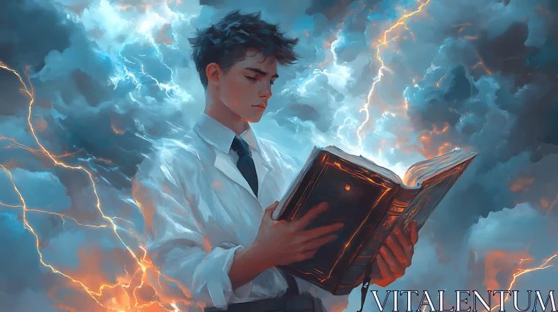 AI ART Man Reading a Book in Stormy Weather