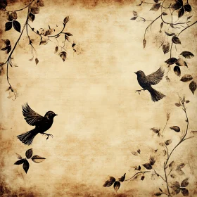 Birds in Flight Vintage Illustration