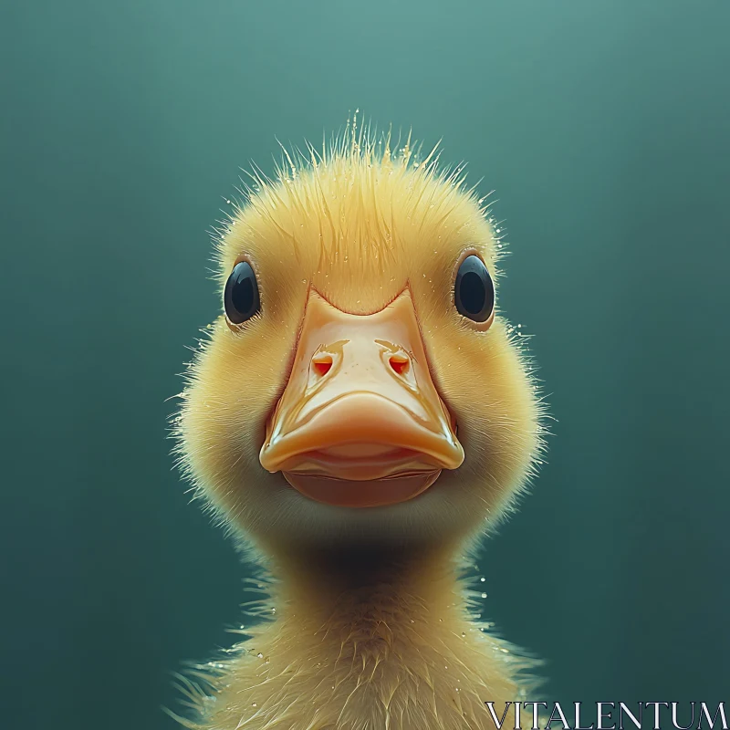 Fluffy Yellow Duckling with Innocent Eyes AI Image