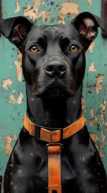 Striking Dog Against Teal Backdrop