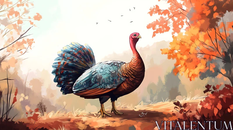 Turkey in Autumnal Landscape AI Image