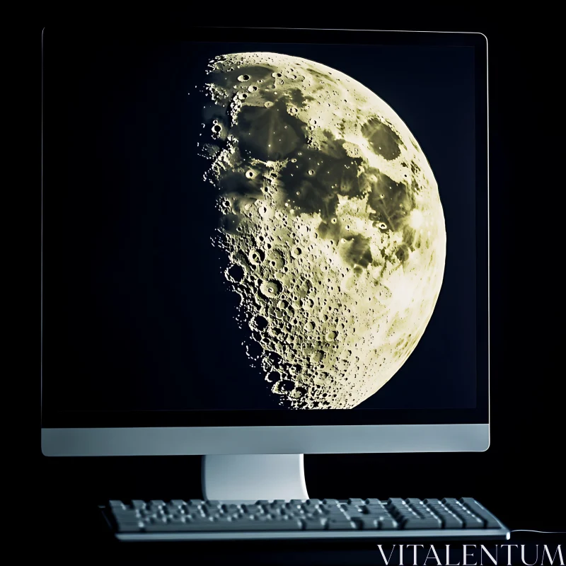 Lunar Surface Image on Desktop AI Image