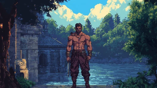 River Warrior in Pixel Style