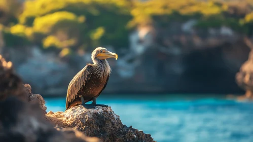 Pelican on Rocks by the Sea