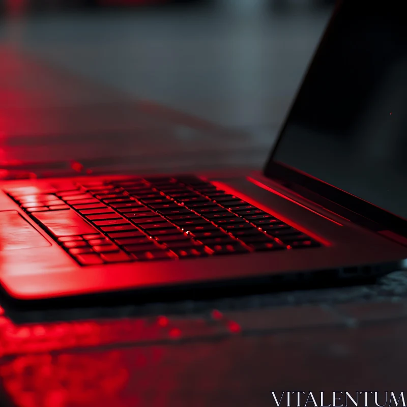 Laptop Keyboard under Red Illumination AI Image