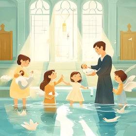 Cartoon Family Baptism Illustration