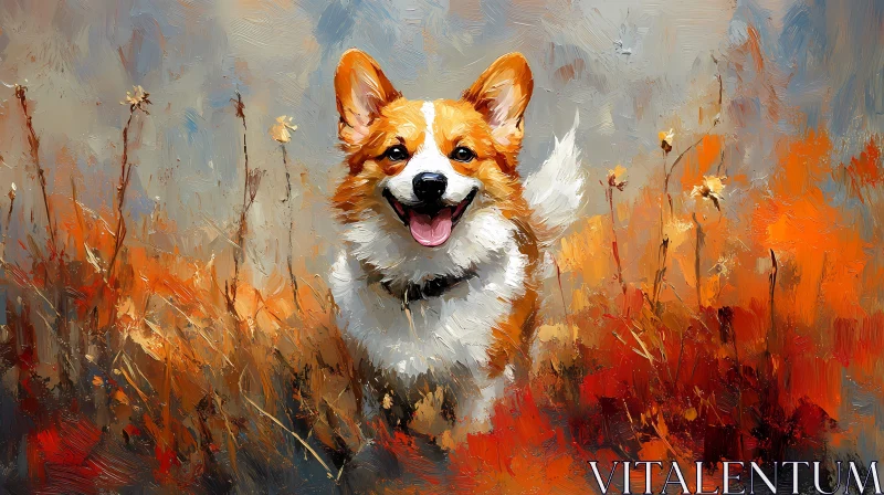 Corgi Portrait in an Autumn Landscape AI Image