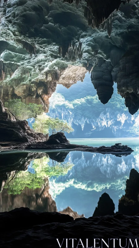 AI ART Beautiful Cave Reflection with Stalactites