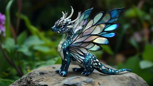 Whimsical Dragon Figurine with Mother-of-Pearl Wings