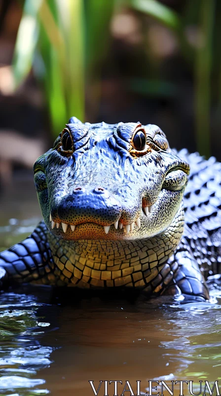 Close-Up of Alligator in Water AI Image