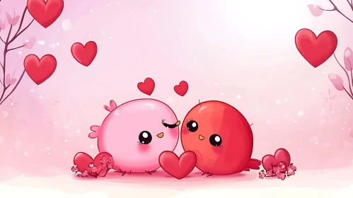 Cartoon Birds Sharing Love