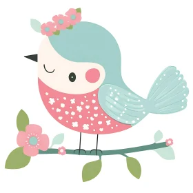 Floral Bird on a Branch