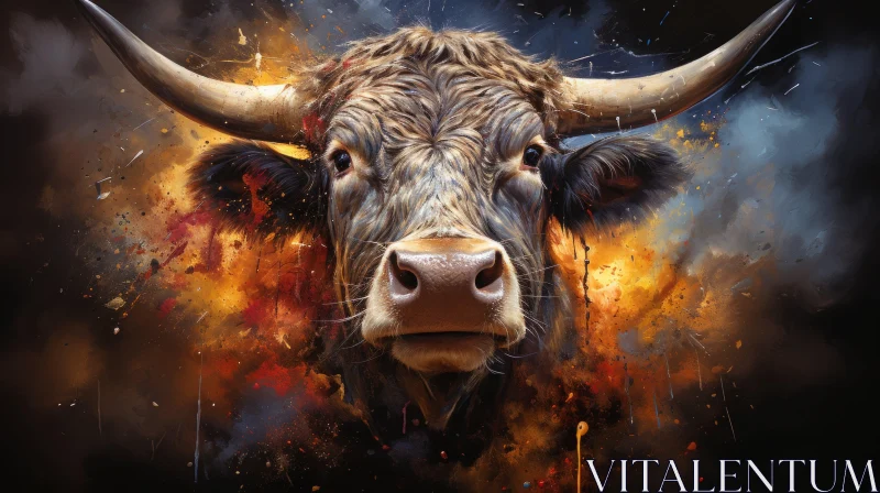 Abstract Bull Painting: Explosive Wildlife Amidst Industrial Smoke AI Image