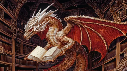 Scholarly Dragon in a Grand Library