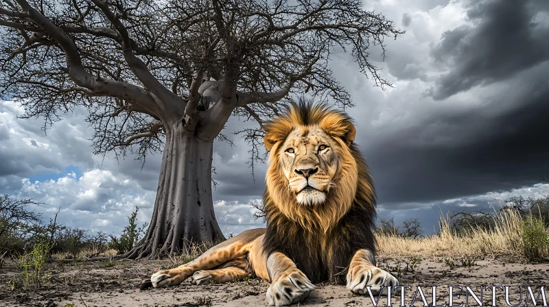 Lion under the tree AI Image