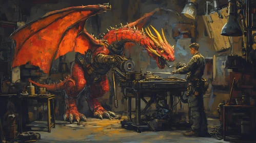 Mechanical Dragon in Workshop