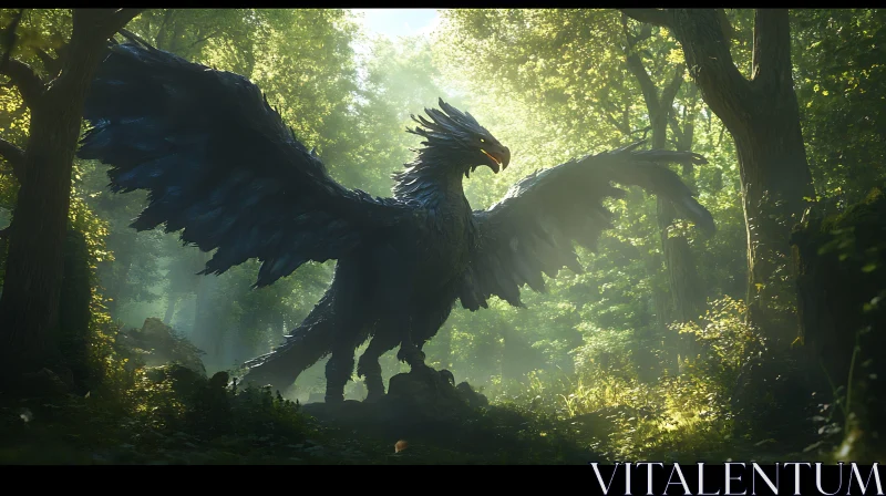 AI ART Mythical Griffin in Sunlight Forest